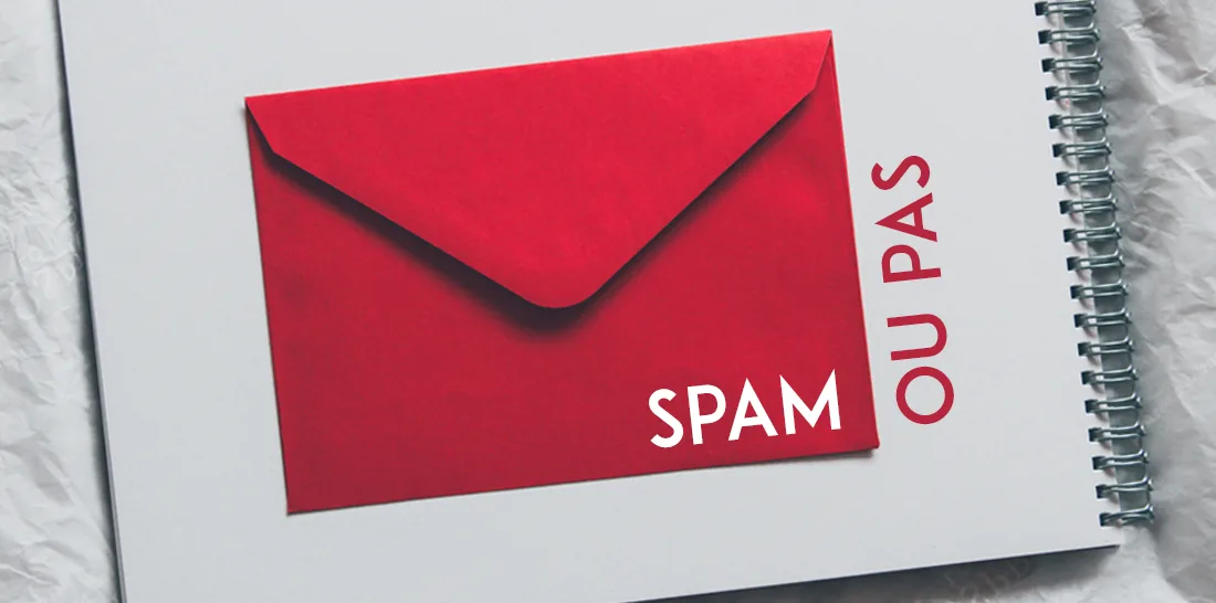 Une enveloppe rouge sur un carnet, avec la question « Spam ou pas »