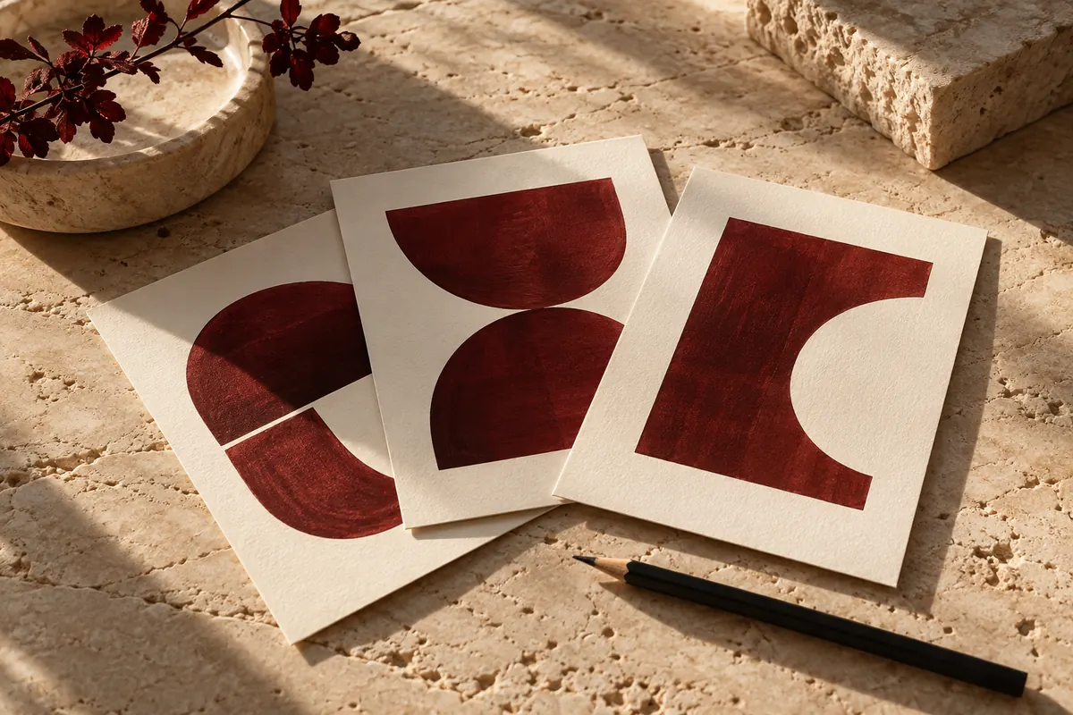 Cartes de création publicitaire aux formes rouges
