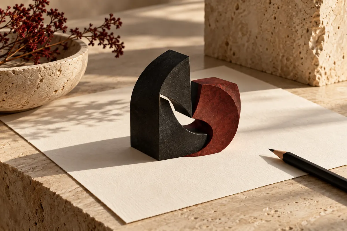 Symbole géométrique noir et rouge en atelier