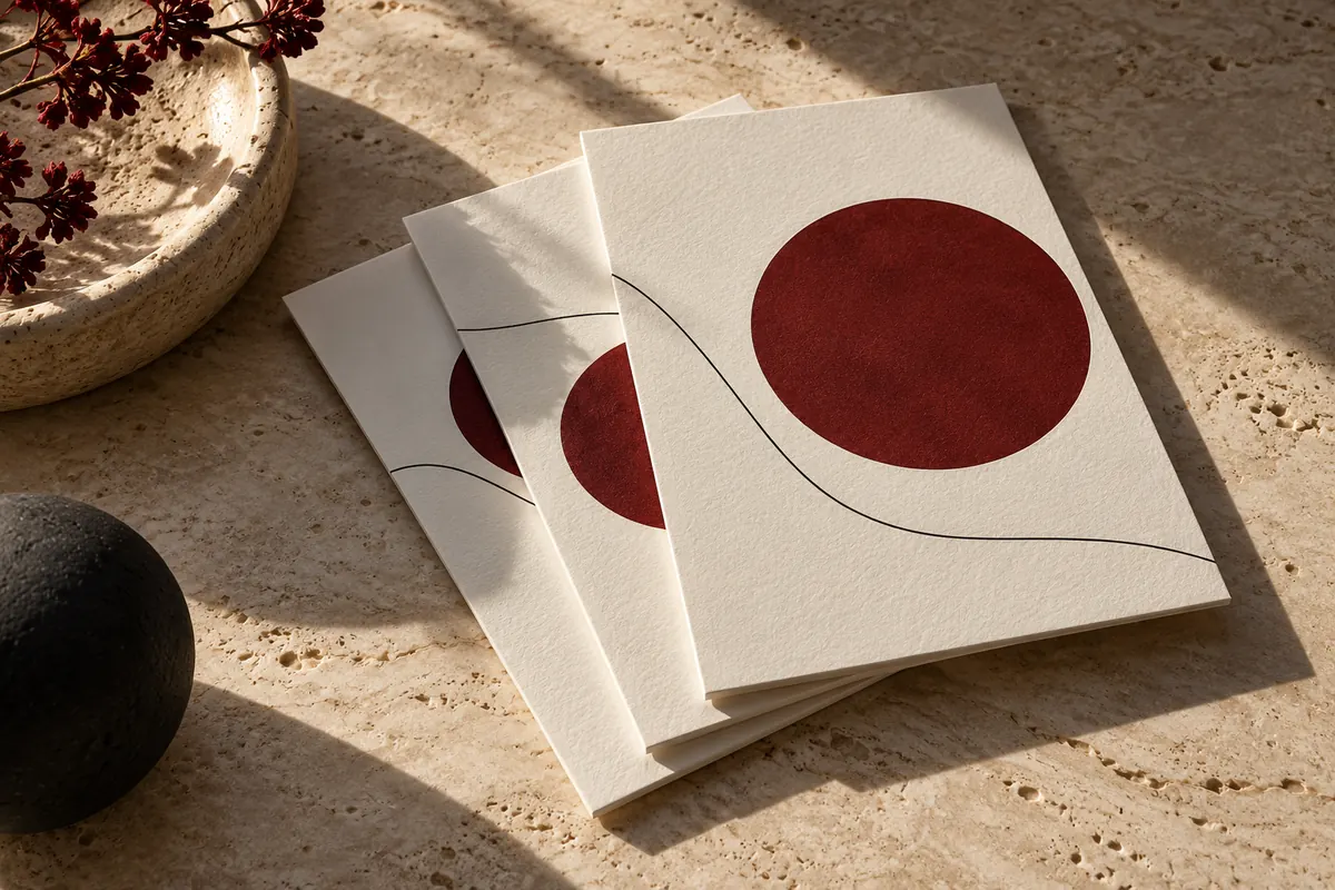 Flyers ivoire aux compositions graphiques rouges