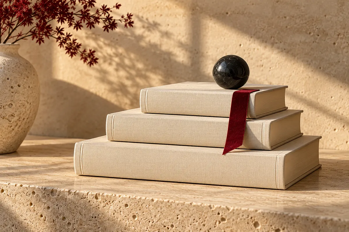 Livres disposés en marches et marque-page rouge