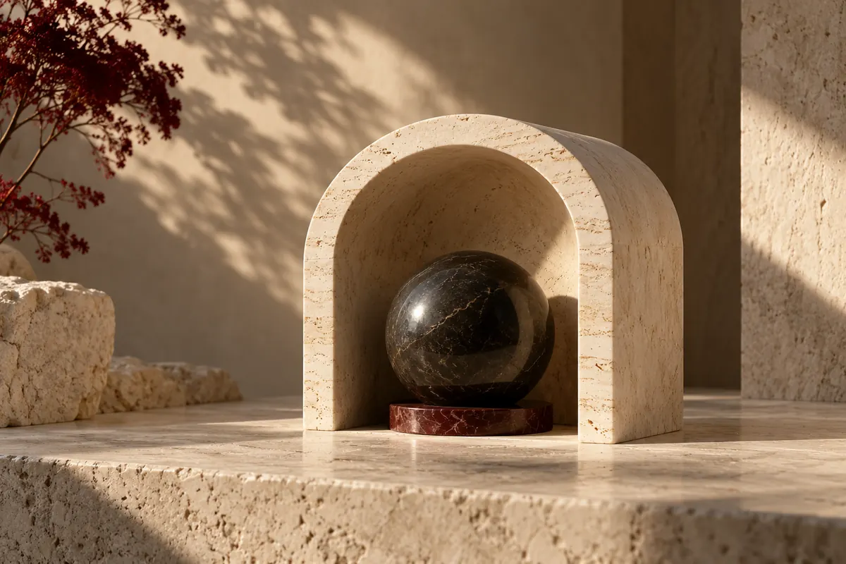 Sphère protégée sous un abri architectural