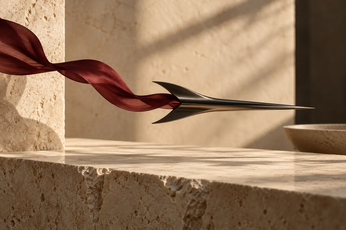 Flèche sculpturale et ruban évoquant la vitesse